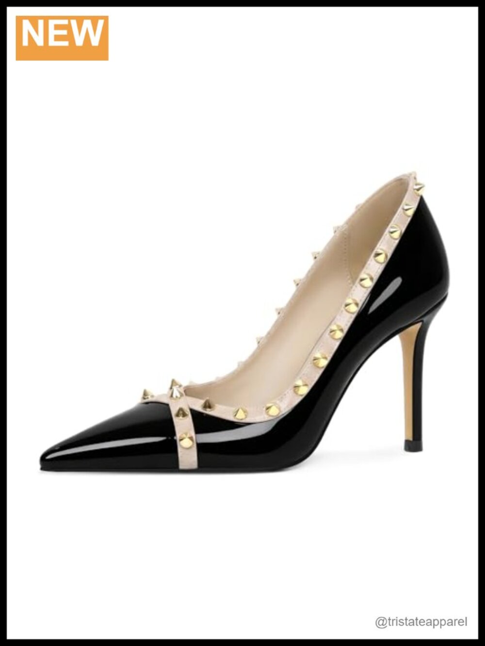 Women's Stiletto Heels Pointed Toe Studded Slip On Pumps Party Dress Shoes